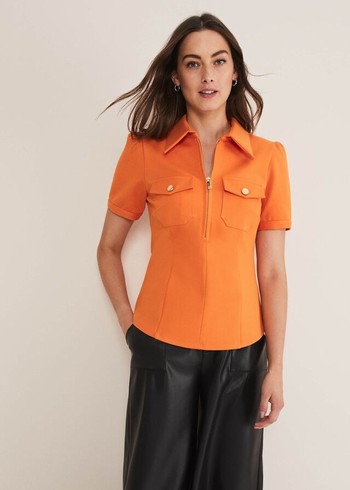 Phase Eight Shaden Zip Front Ponte Shirts Orange Australia | BK7614528